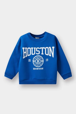 Defacto E9238A5BE142 Mavi Erkek Bebek Bisiklet Yaka Baskılı İçi Yumuşak Tüylü Sweatshirt