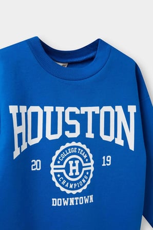 Defacto E9238A5BE142 Mavi Erkek Bebek Bisiklet Yaka Baskılı İçi Yumuşak Tüylü Sweatshirt