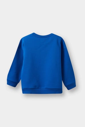 Defacto E9238A5BE142 Mavi Erkek Bebek Bisiklet Yaka Baskılı İçi Yumuşak Tüylü Sweatshirt