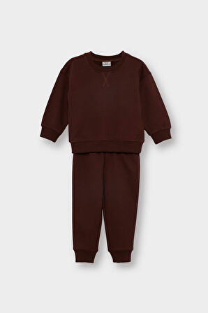 Erkek Bebek 2'li Takım Basic Düz Sweatshirt Eşofman Altı