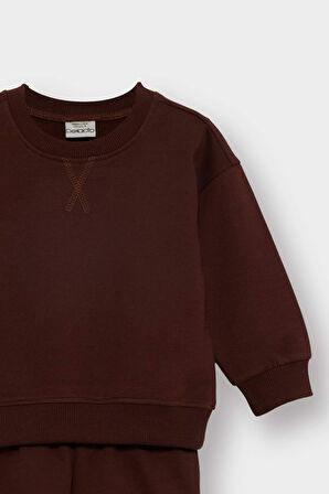 Erkek Bebek 2'li Takım Basic Düz Sweatshirt Eşofman Altı