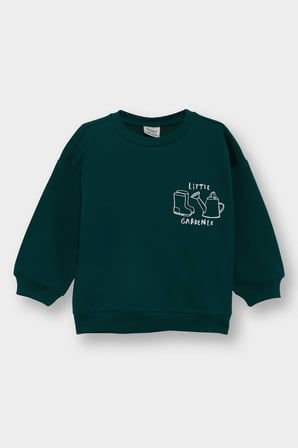 Erkek Bebek Bisiklet Yaka Baskılı İçi Yumuşak Tüylü Sweatshirt