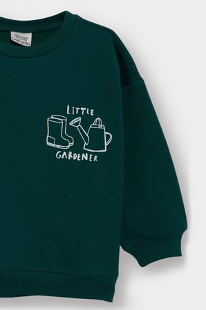 Erkek Bebek Bisiklet Yaka Baskılı İçi Yumuşak Tüylü Sweatshirt