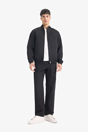 Slim Fit Dar Kesim Dik Yaka Fermuarlı Mont