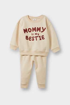 Erkek Bebek 2'li Takım Baskılı Sweatshirt Eşofman Altı