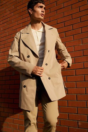 DeFacto Slim Fit Astarlı Düğmeli Cepli Kemerli Mevsimlik Trençkot D5528AX25AUBN295
