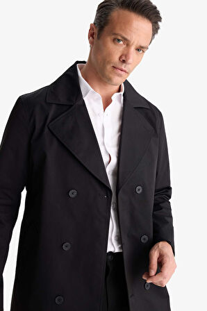 Slim Fit Dar Kesim Kemerli Düğmeli Trençkot