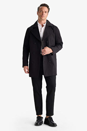 Slim Fit Dar Kesim Kemerli Düğmeli Trençkot
