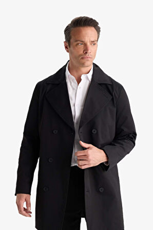 Slim Fit Dar Kesim Kemerli Düğmeli Trençkot