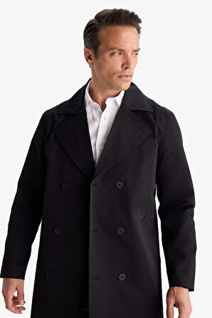 Slim Fit Dar Kesim Kemerli Düğmeli Trençkot