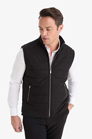 Slim Fit Dar Kesim Dik Yaka Fermuarlı Yelek