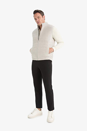 Slim Fit Dar Kesim Dik Yaka Fermuarlı Süet Yelek