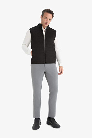 Slim Fit Dar Kesim Dik Yaka Fermuarlı Süet Yelek