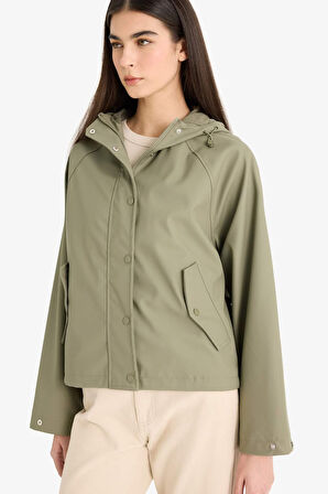 Regular Fit Kapüşonlu Suni Deri Yağmurluk