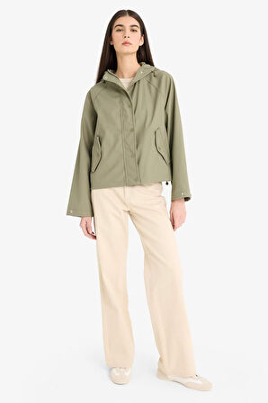 Regular Fit Kapüşonlu Suni Deri Yağmurluk