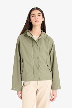 Regular Fit Kapüşonlu Suni Deri Yağmurluk