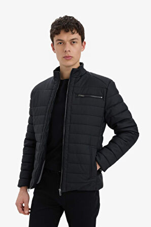 Su Geçirmez Slim Fit Dar Kesim Dik Yaka Fermuarlı İç Cepli Sunş Deri Ceket Mont
