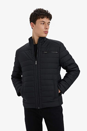 Su Geçirmez Slim Fit Dar Kesim Dik Yaka Fermuarlı İç Cepli Sunş Deri Ceket Mont