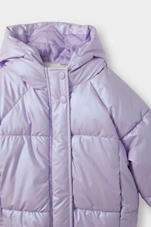 Kız Bebek Kapüşonlu Fermuarlı Çıtçıtlı Şişme Mont