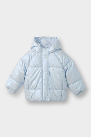 Kız Bebek Kapüşonlu Fermuarlı Çıtçıtlı Şişme Mont