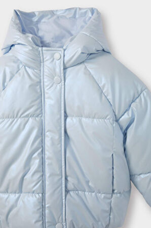 Kız Bebek Kapüşonlu Fermuarlı Çıtçıtlı Şişme Mont