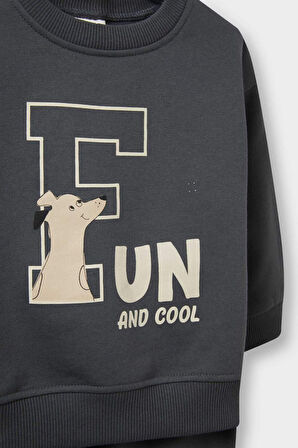 Erkek Bebek 2'li Takım Baskılı Sweatshirt Eşofman Altı