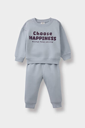 Erkek Bebek 2'li Takım Baskılı Sweatshirt Eşofman Altı