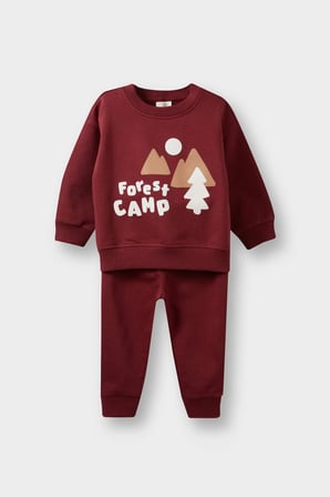 Erkek Bebek 2'li Takım Baskılı Sweatshirt Eşofman Altı