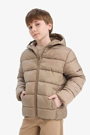 Erkek Çocuk Su Geçirmez Kapüşonlu Fermuarlı Şişme Mont