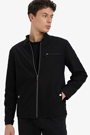 Slim Fit Dar Kesim Dik Yaka Fermuarlı Mont