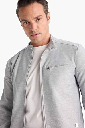 Slim Fit Dar Kesim Dik Yaka Fermuarlı Mont