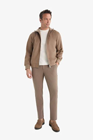 Slim Fit Dar Kesim Dik Yaka Fermuarlı Süet Mont