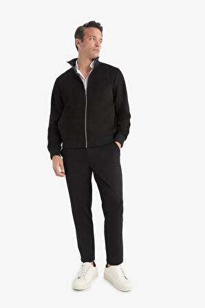Slim Fit Dar Kesim Dik Yaka Fermuarlı Süet Mont