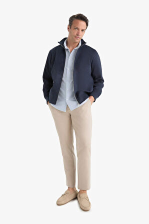 Slim Fit Dar Kesim Dik Yaka Fermuarlı Süet Mont