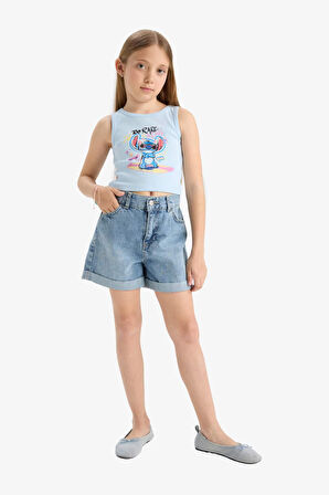 Kız Çocuk Disney Lilo & Stitch Bisiklet Yaka Atlet
