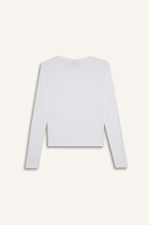 Slim Fit Dar Kesim Bisiklet Yaka Basic Düz Uzun Kollu Tişört