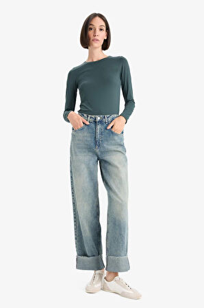 Slim Fit Dar Kesim Bisiklet Yaka Basic Düz Uzun Kollu Tişört