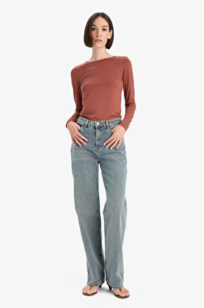 Slim Fit Dar Kesim Bisiklet Yaka Basic Düz Uzun Kollu Tişört