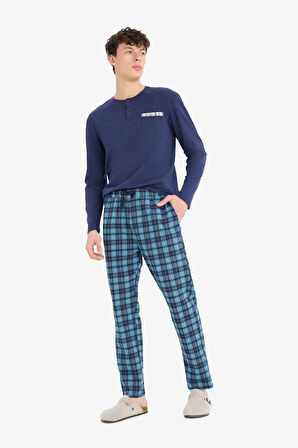 Regular Fit Kareli Cepli Pijama Altı