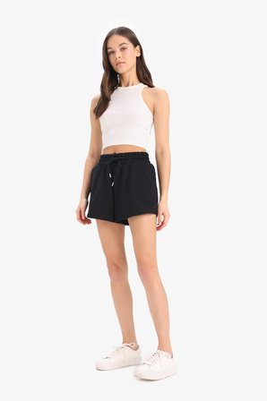 DeFacto Relax Fit Beli Lastikli Bağcıklı Bermuda Şort E9686AX25SMBK81