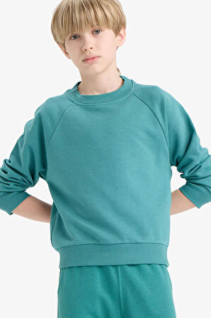 Erkek Çocuk Bisiklet Yaka Basic Düz Sweatshirt