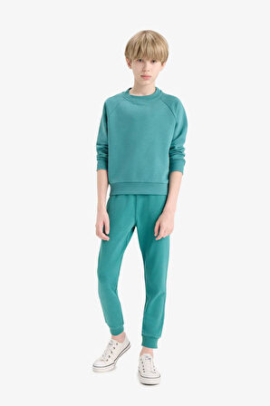 Erkek Çocuk Bisiklet Yaka Basic Düz Sweatshirt