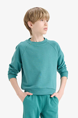 Erkek Çocuk Bisiklet Yaka Basic Düz Sweatshirt