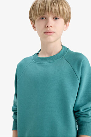 Erkek Çocuk Bisiklet Yaka Basic Düz Sweatshirt