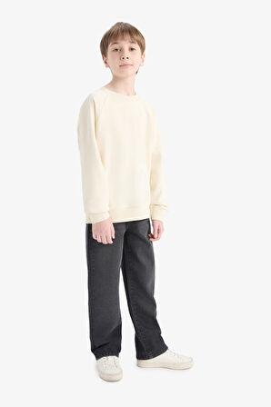 Erkek Çocuk Bisiklet Yaka Basic Düz Sweatshirt