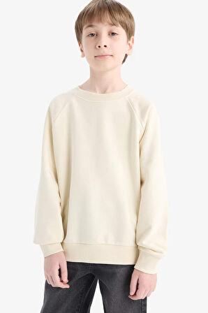 Erkek Çocuk Bisiklet Yaka Basic Düz Sweatshirt