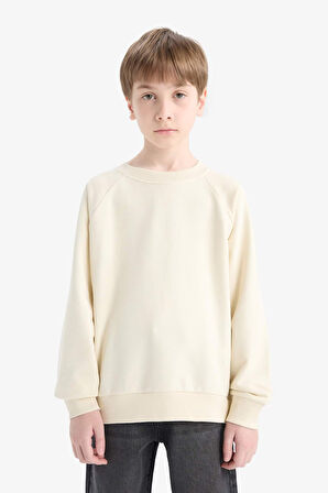 Erkek Çocuk Bisiklet Yaka Basic Düz Sweatshirt