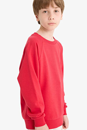 Erkek Çocuk Bisiklet Yaka Basic Düz Sweatshirt