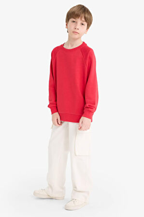 Erkek Çocuk Bisiklet Yaka Basic Düz Sweatshirt
