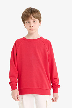 Erkek Çocuk Bisiklet Yaka Basic Düz Sweatshirt